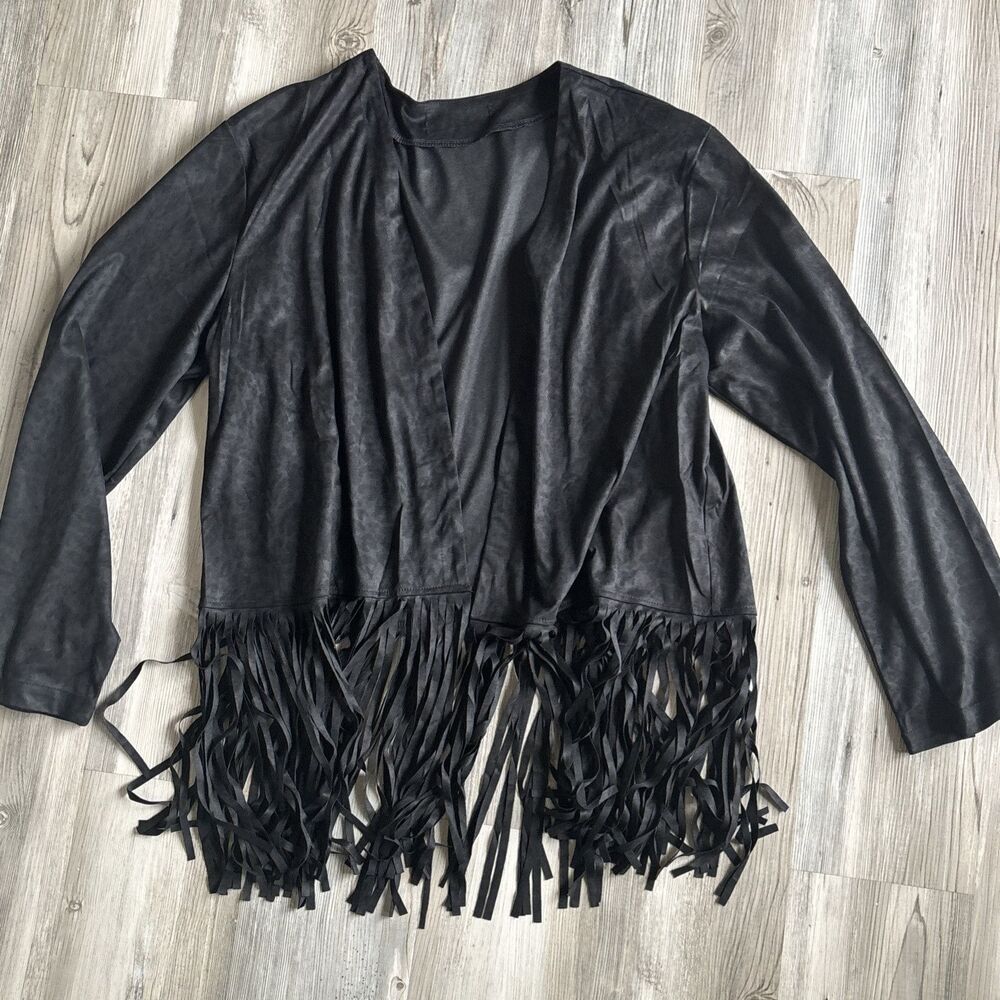 L&B (Lucky And Blessed) Black Fringe Open Jacket … - image 5